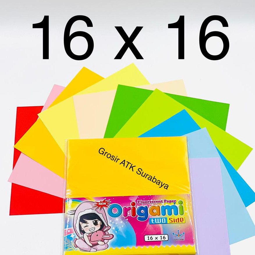

( StaWorld / DAPAT 1 PAK ) KERTAS LIPAT ORIGAMI PAPER PRIME 16 X 16 Warna Fluorescent Bolak Balik 2 Sisi