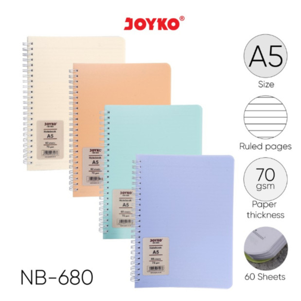 

( StaWorld / DAPAT 1 BUKU ) Buku Notebook Notes Spiral Agenda Diary JOYKO A5 NB-680 Warna Pastel