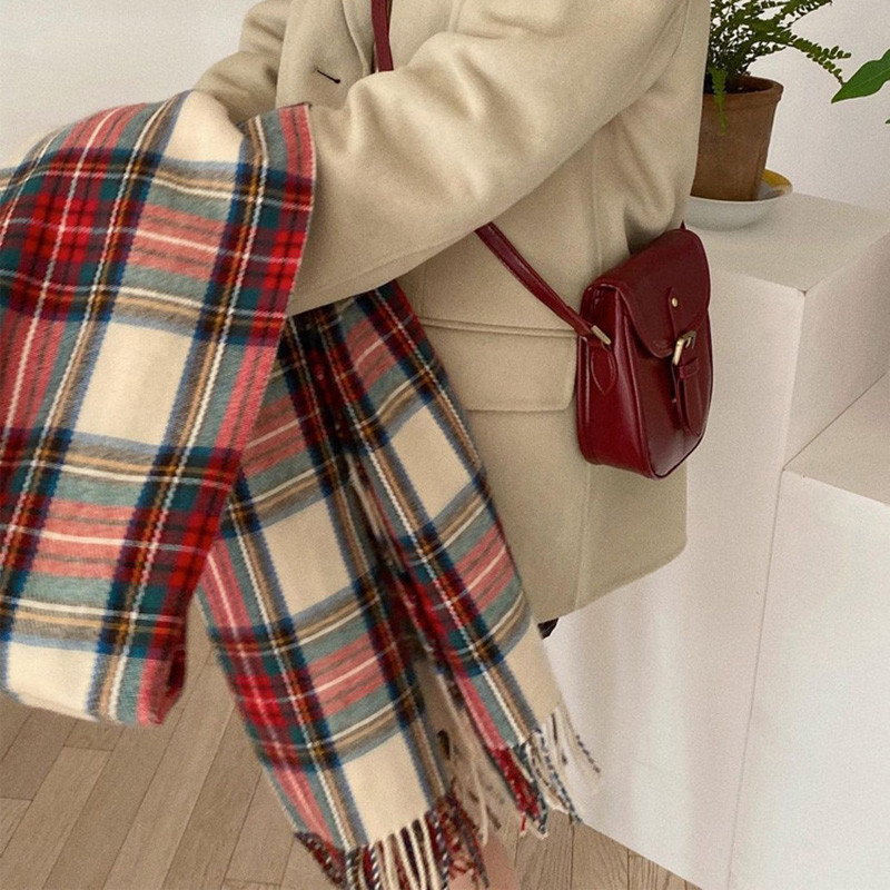 Fashion Classic Plaid Scarf Women's Scottish Style Imitation Cashmere Warm Scarf Plaid Shawl Holiday