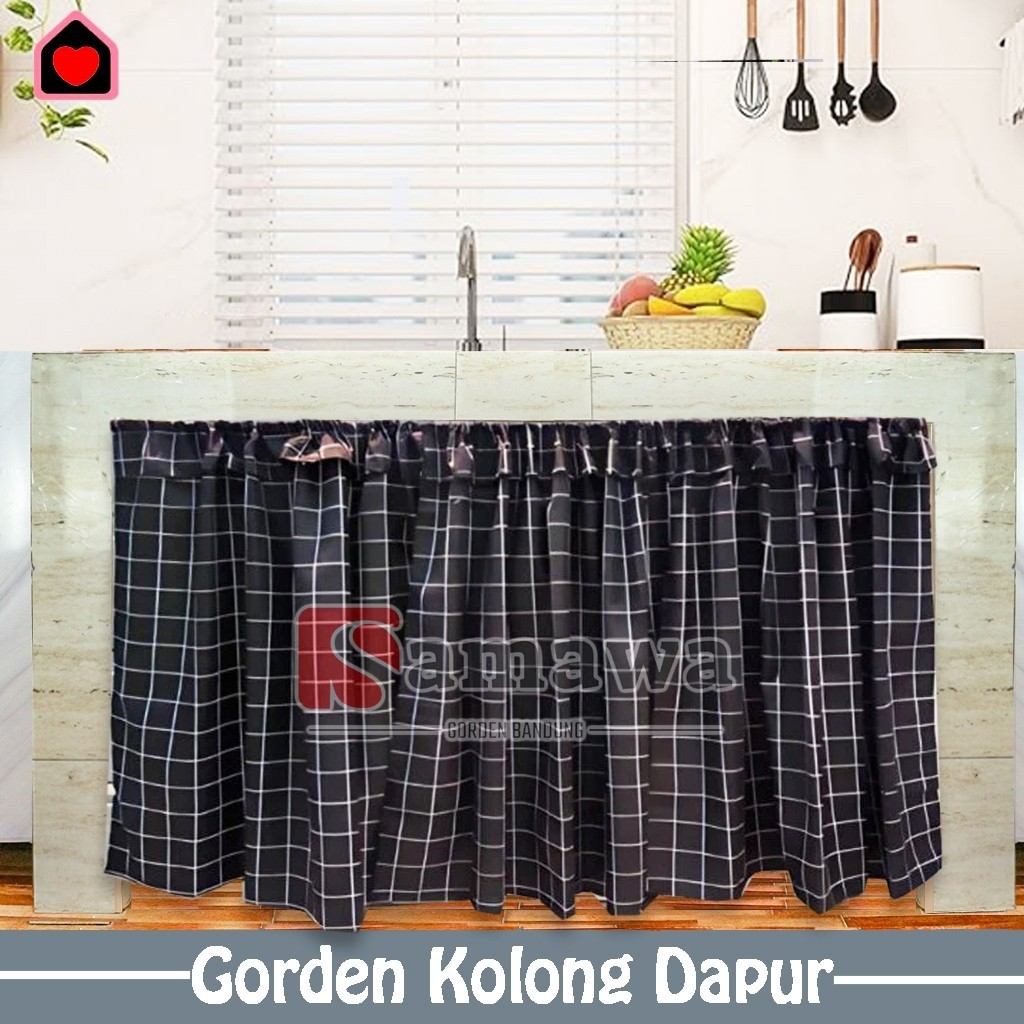 Gorden Kolong Meja Kompor Dapur Ukuran Lebar 100x80cm Motif kotak Hitam