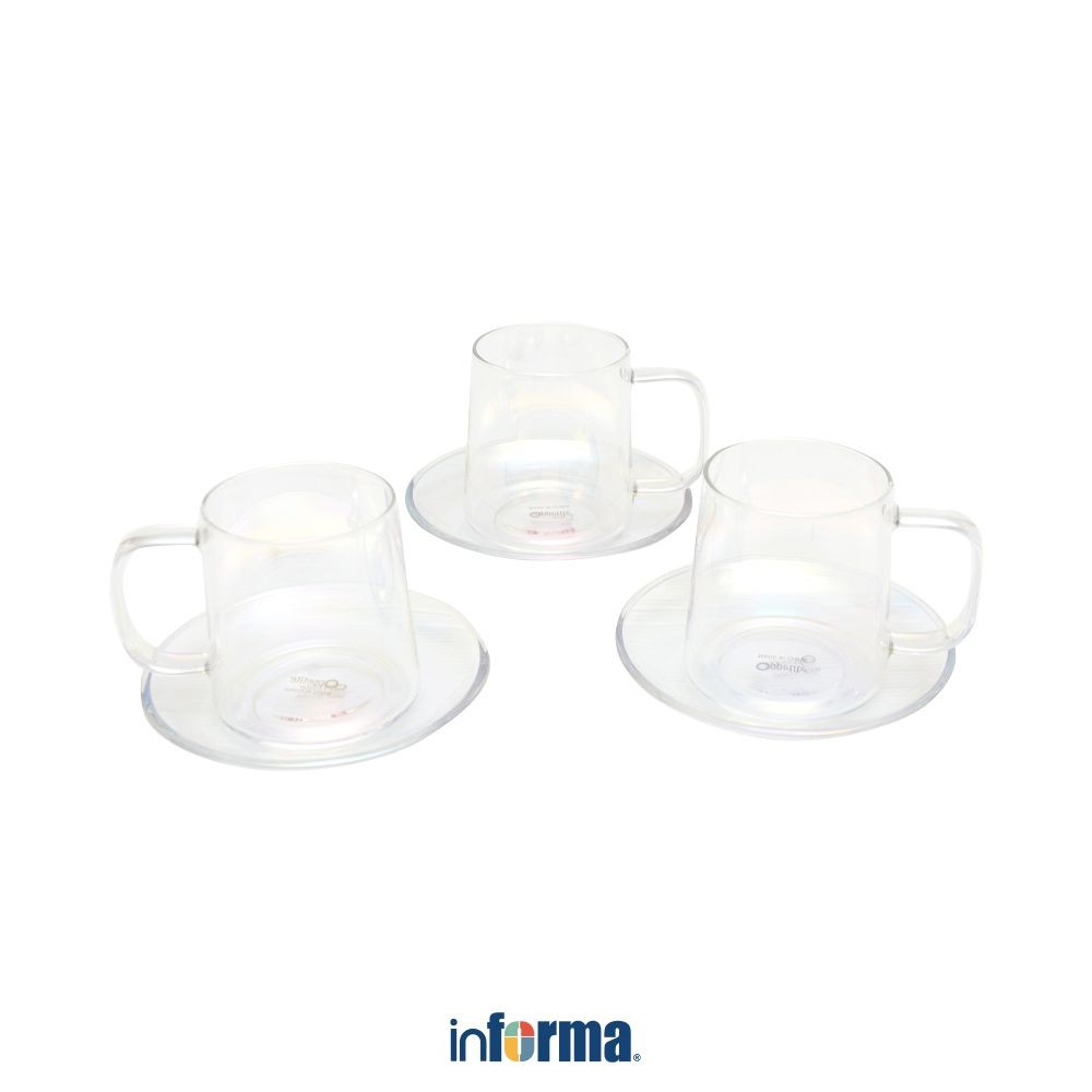 Informa Appetite Rory Cangkir Dengan Saucer Kaca 320 ml Set 3 Pcs Transparan Tea Cup Coffee Cup Piri