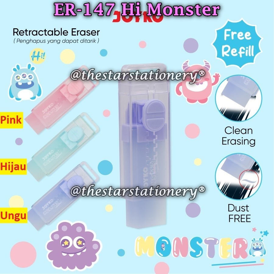 

(1 Set) Penghapus Cutter Joyko ER-147 Hi Monster + Refill / Eraser Joyko ER-147 (1 Biji)