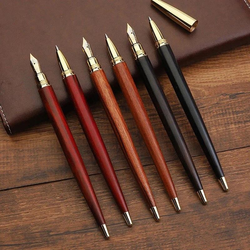 

Retro 0.5mm Simple Sandalwood Wooden Fountain Pens Office Signature Pens Students Writing Painting School Stationery Supplies