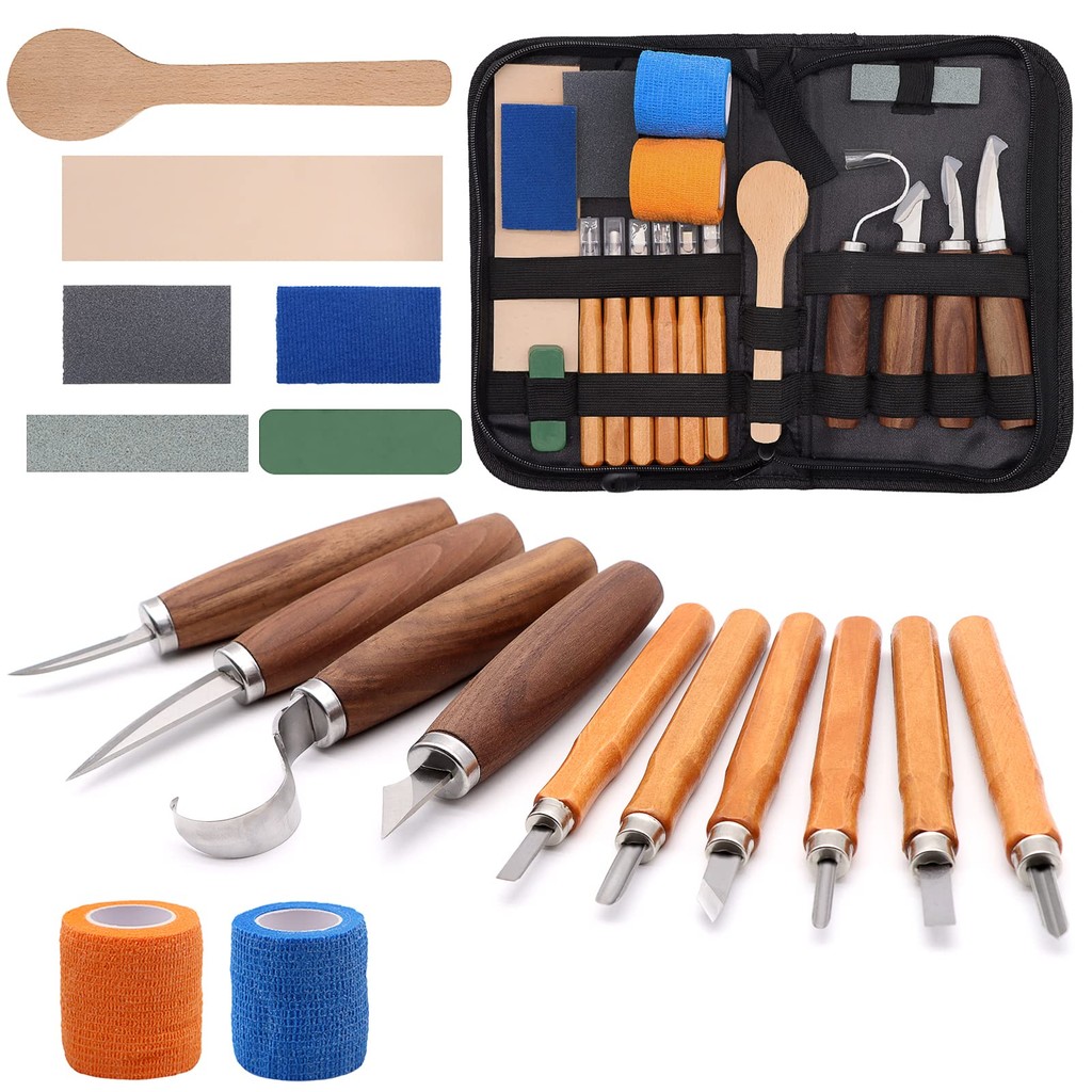 

19PCS Wood Carving Tools Set Hand Carving Knife Wood Spoon Whittling Kit Gifts for Beginners Professional Adults Woodworking DIY