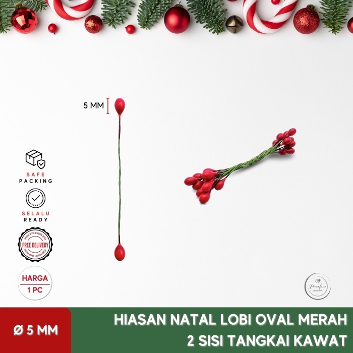 

DIY Hiasan Dekorasi Natal Christmas Lobi Ceri Cherry Oval Merah 5 mm