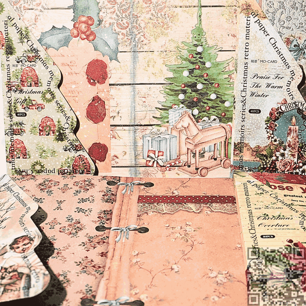 

Material Deco Paper 40 lembar Aesthetic Junk Journal Craft DIY Scrapbook Christmas Memories Series Vintage Retro