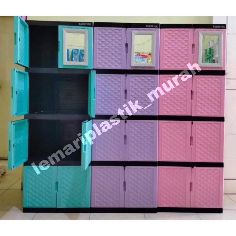 SR89JH lemari plastik kaca / lemari baju kaca / lemari rak serbaguna kaca