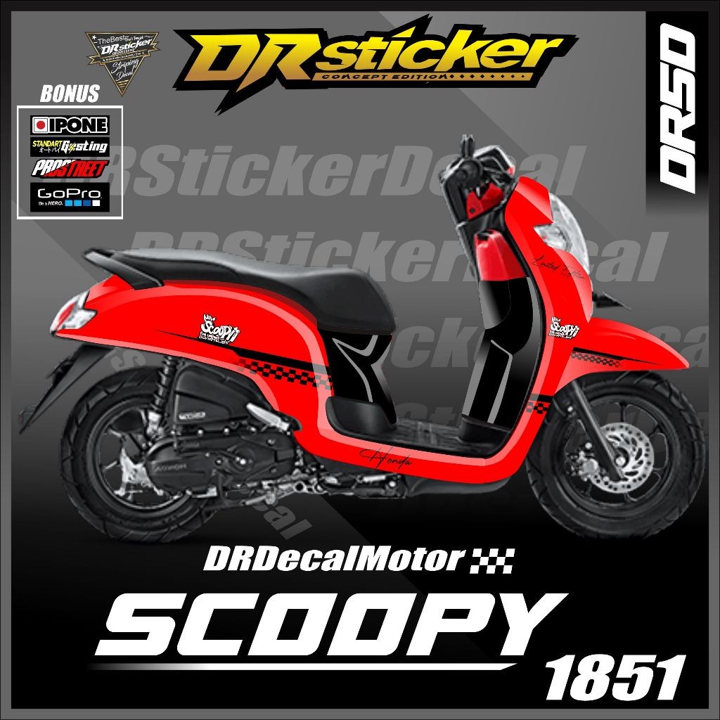 Stiker Decal & Lis Body Scoopy Fi New 2019 Road Race Merah - Decal Honda Scoopy Fi 2019 Stylish Hita