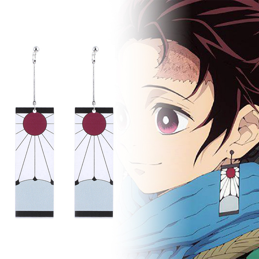 Anting Demon Slayer Tanjiro Tanjirou Kamado Earings Hanafuda Kimetsu No Yaiba Anime Cosplay Pria Wan
