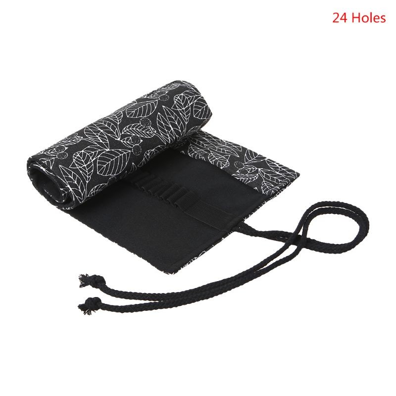 

Beautiful Leaf School Pencil Case Roller 12/24/36/48/72 Holes Canvas Roll Up Makeup Canvas Pen Bag For Girls Boys Stationery