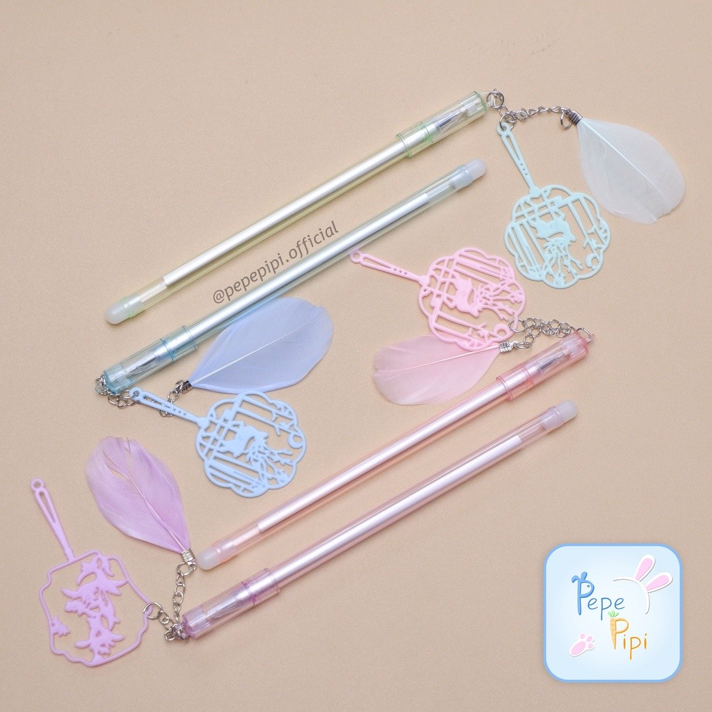 

4 & 12 pcs Pena Gantungan Kipas Bulu Bolpen Pen Pulpen Gelpen Karakter Selusin