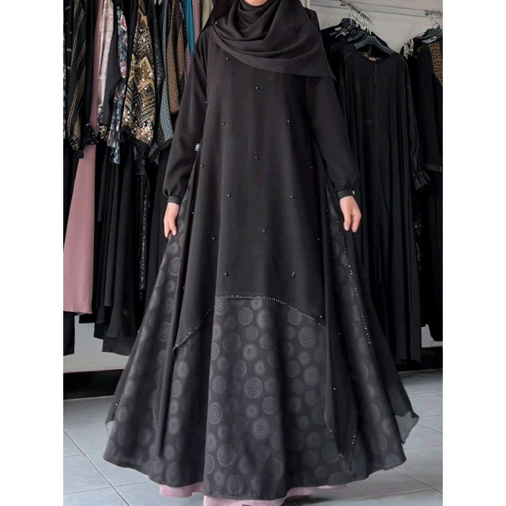 MECCA ABAYA - Abaya Hitam - Matt yoryune mix sifon by Asy Syakira Fashion