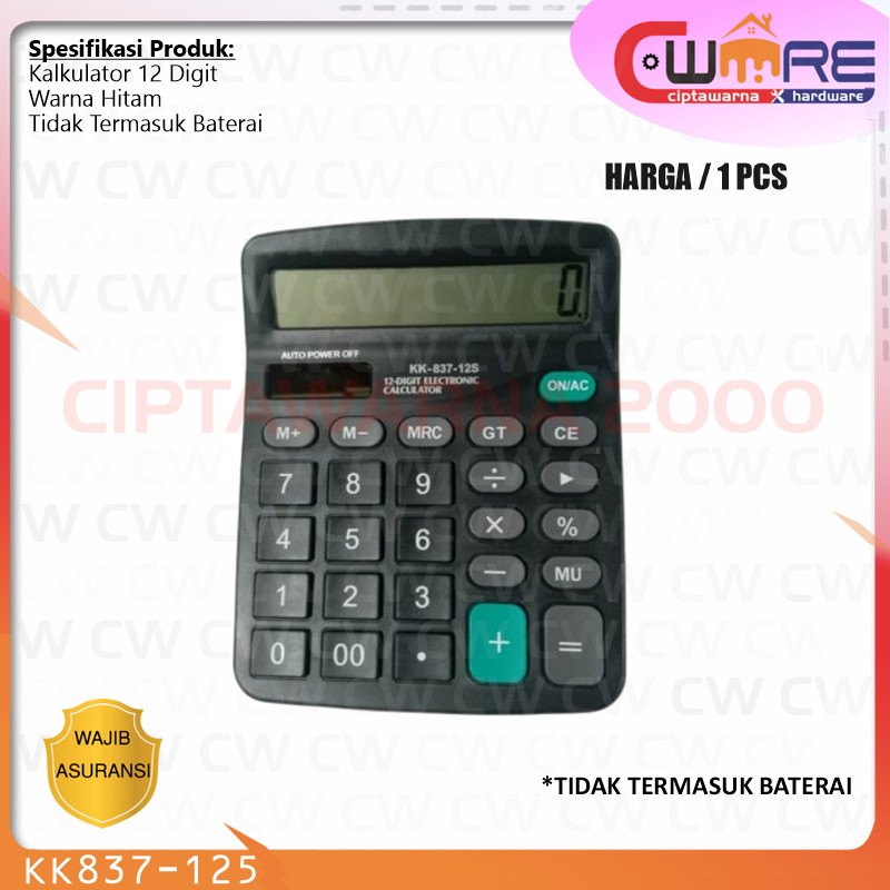 

Kalkulator meja display layar 12 digit solar power KK-837-12S Hitam - NATS CW2H