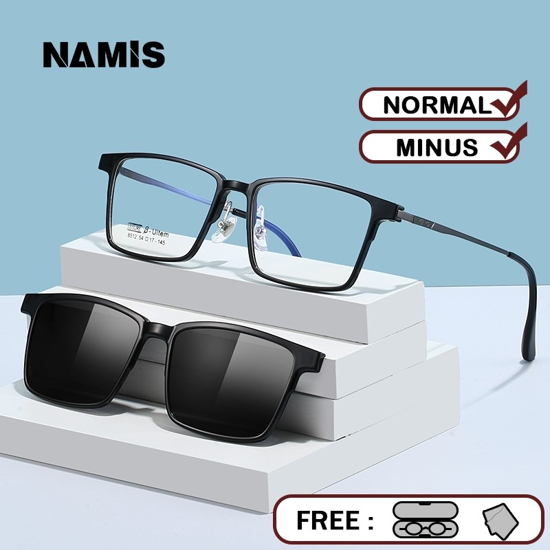 Namis Kacamata Clip On Minus Hitam Pria Wanita Anti Blueray Photocromic Bluecromic Kaca Mata Optik
