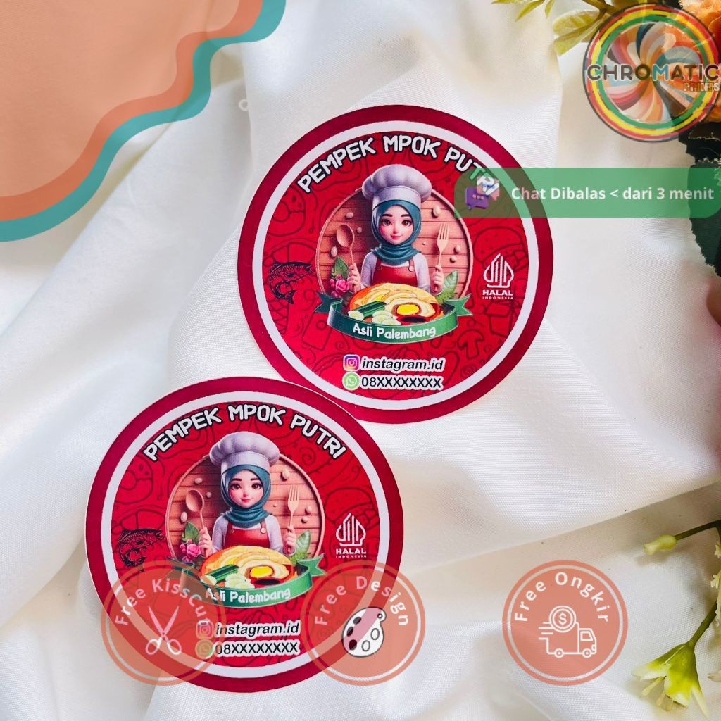 

chromatic Sticker Chromo Bulat Pempek Label Makanan Packaging Stiker Produk Khas Palembang Custom2-4
