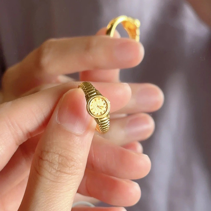 COD Cincin Pembuka Jam Tangan Emas Kecil Pria Wanita Kreatif Gaya Punk yang Dapat Disesuaikan-Cl