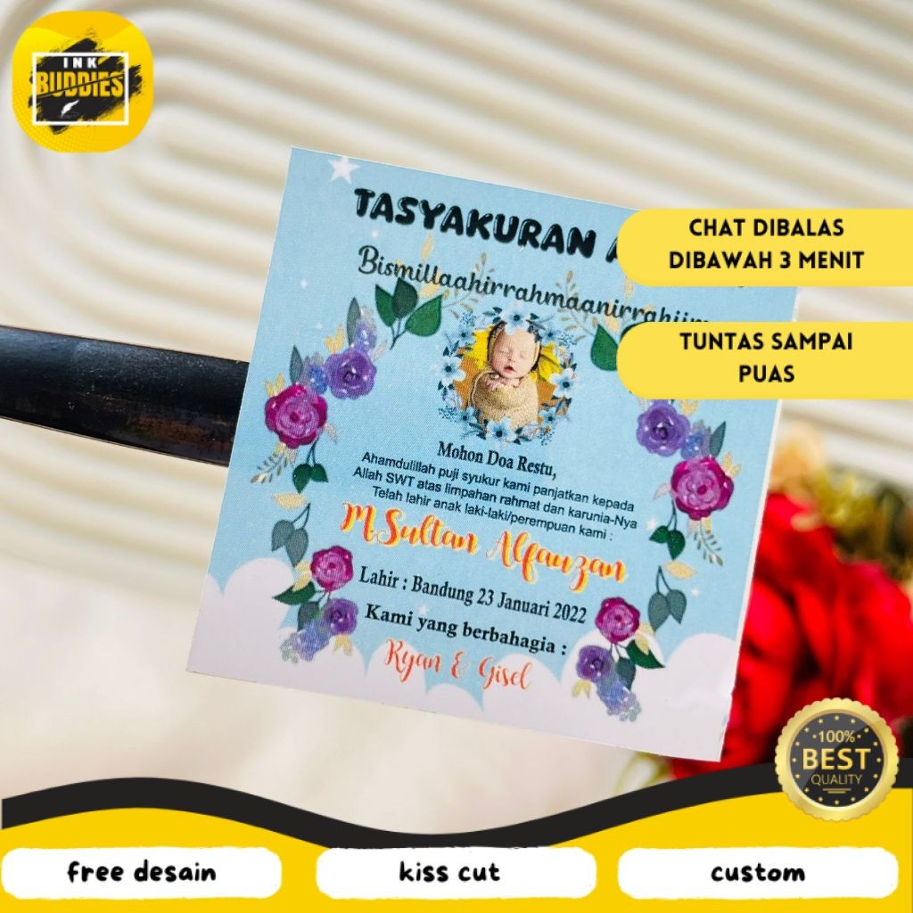 

INB Print Stiker Tasyakuran Aqiqah Bayi Sticker Syukuran Aqiqah Anak Bentuk Kotak Uk. Kecil