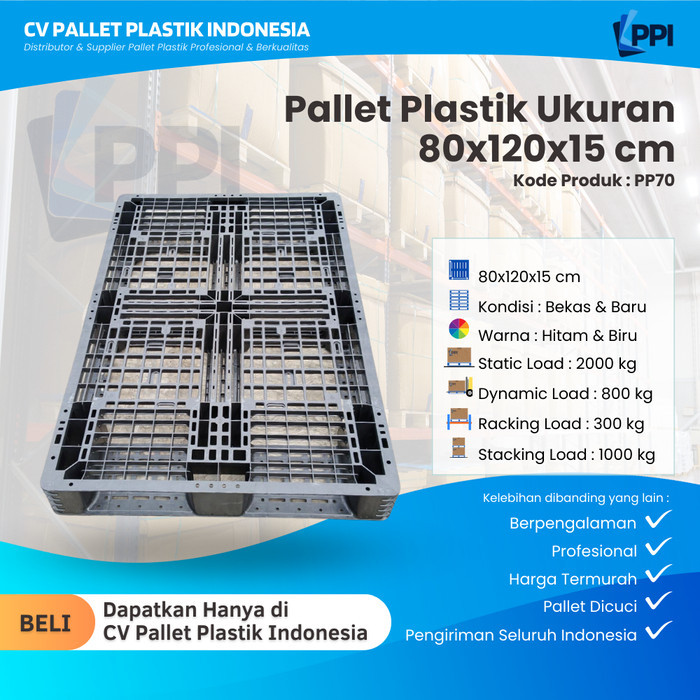 

Pallet Plastik Bekas/Baru Ukuran 80x120x15 cm – PP70 / Pallet Plastik Hitam/ Pallet Plastik Jaring