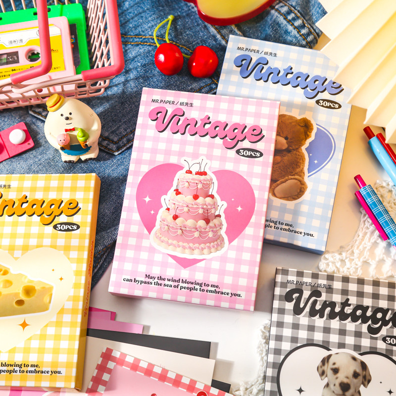 

30pcs/box Retro Girlish Pavilion Postcard Korean INS Cute Holiday Blessing Bullet Journaling Accessories Material Greeting Card