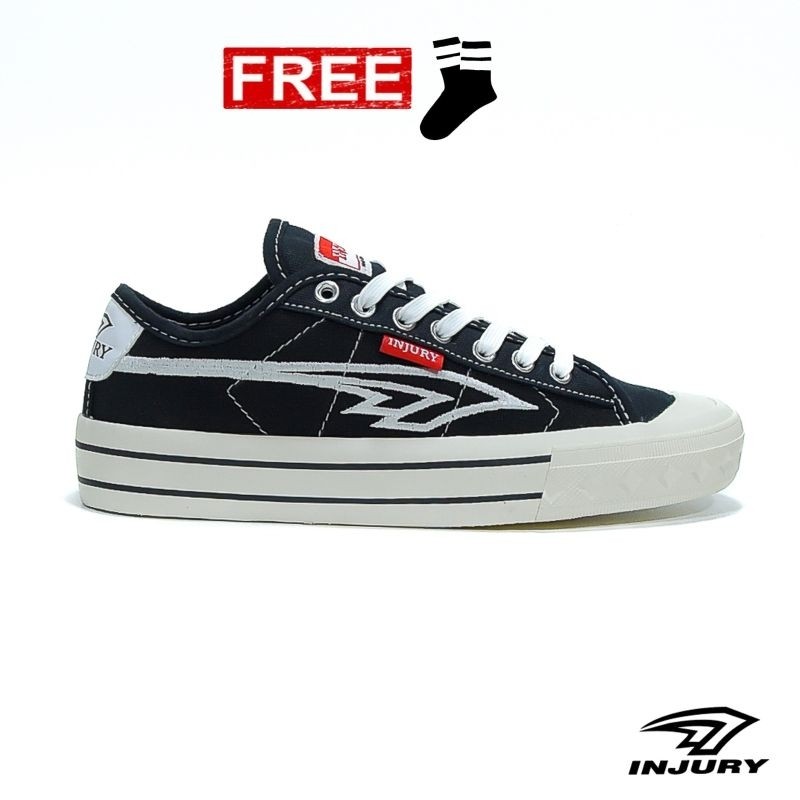 PROMO Injury - Sepatu Sneakers Kasual Sepatu Sekolah Pria Wanita Everest Hitam Putih 36 - 44