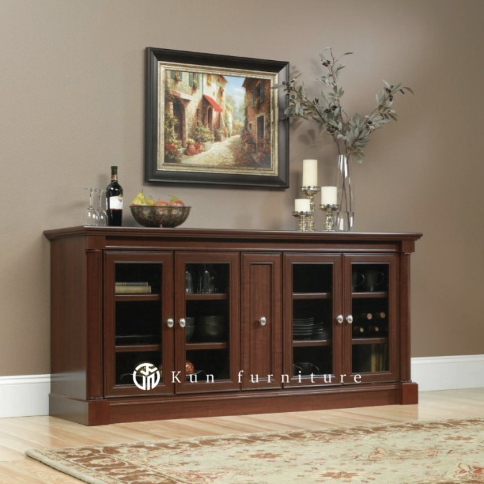 Bufet meja tv minimalis classic kayu jati 4 pintu kaca