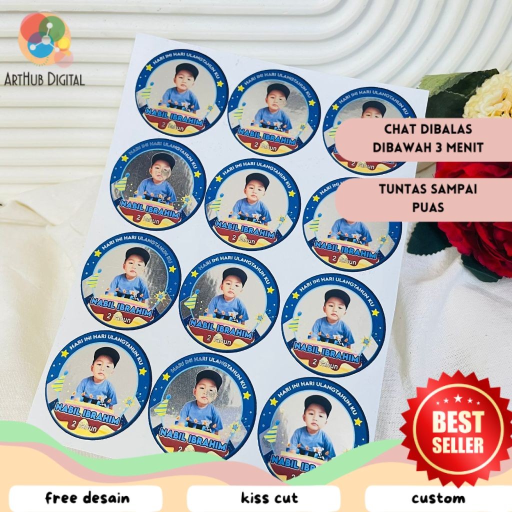 

AHD 9-15 Sticker Ulang Tahun Anak Gold/Silver Anti Air Stiker Label Undangan Happy Birthday Uk.Besar