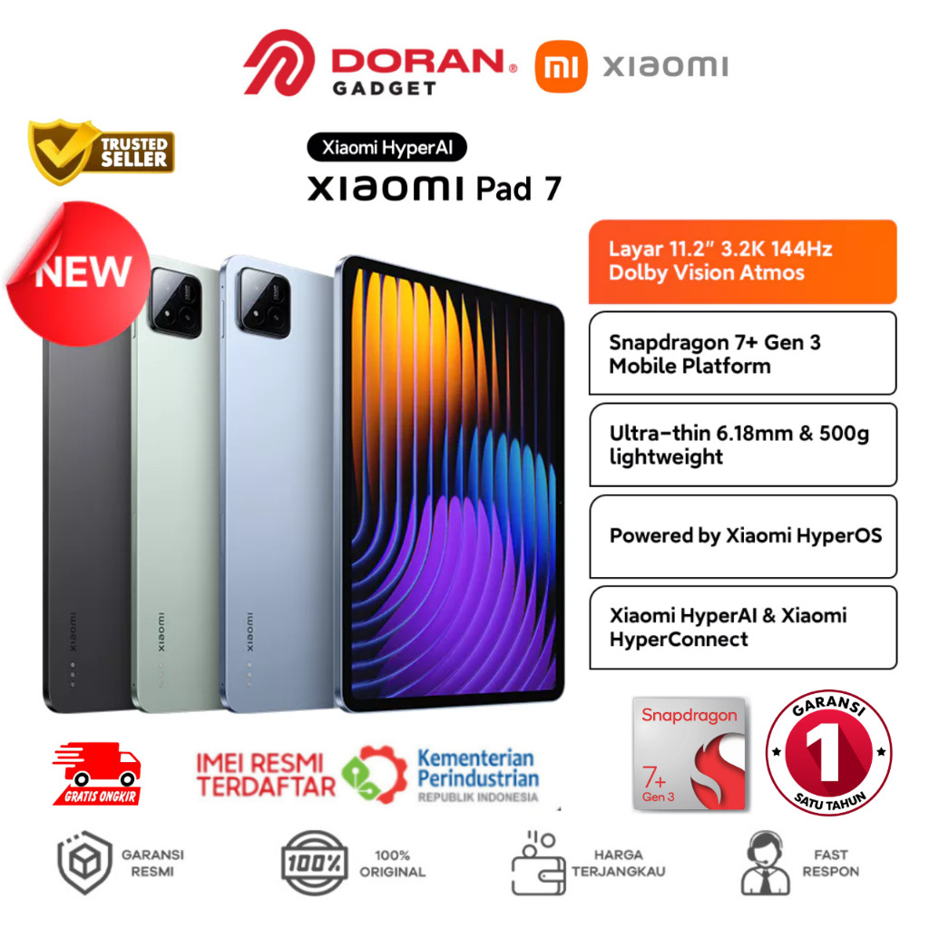 Xiaomi Pad 7 (8/256GB) | Snapdragon 7+ Gen 3 | Layar 11.2 3.2K 144Hz Dolby Vision Atmos | Ultra-thin