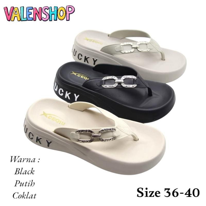 EH64 | Sandal Jepit Wedges Wanita Beruntung | Sendal Jepit Wanita Lucky | Sendal Wanita Terbaru Mode