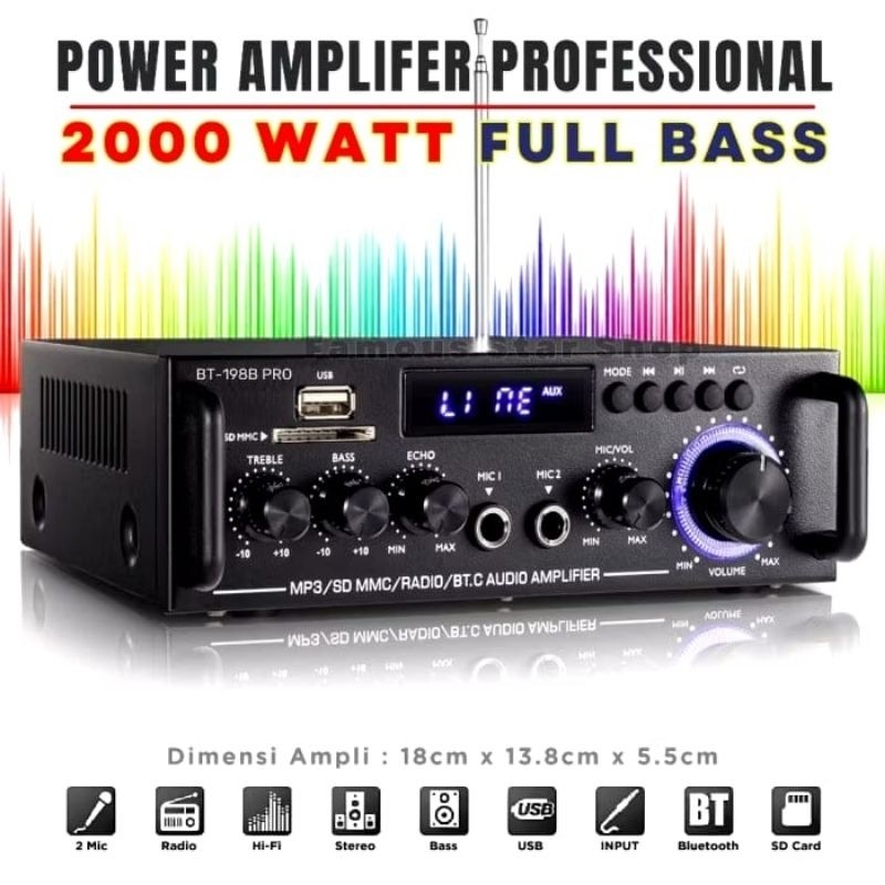 SERBA COD FLECO BT-198B PRO AMPLIFIER DAYA 2000W  AUDIO PENGUAT SUARA FULL BASS & TREBLE / POWER AMP