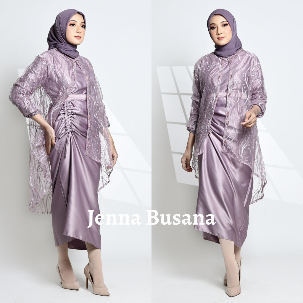 READY JUMBO XXL - GAMIS SAGE GREEN  MAUVE AGHNIA  SATIN SILK DRESS 2 IN 1 GAMIS SERUT INSTAN PLUS OU