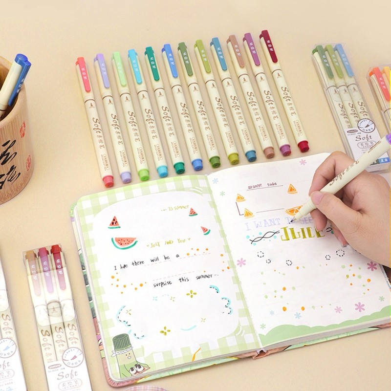 

D3W! [DOTDING] Set 3 Soft Brush Sign Pen Calligraphy Pen Brush Lettering Pen Aesthetic Vintage Warna