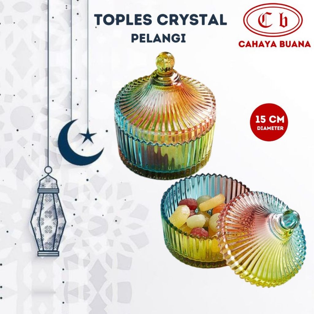 Toples Kaca Bening Lebaran Kristal Gold & Rainbow / Toples Lebaran / Souvenir Pernikahan
