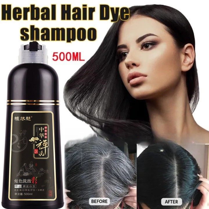 Herbal Hair Color Black Shampoo Hair Dye Shampoo Black Hair Treatment Care 500ML