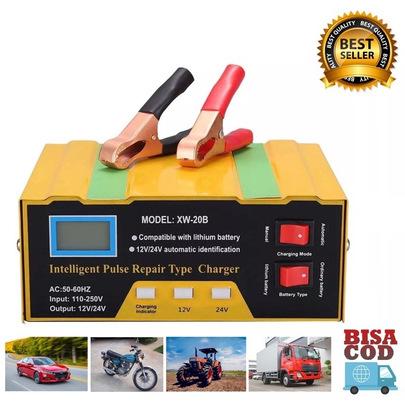 Charger Aki 12V/24V 6-105AH MF-2B Smart Battery Charger Mobil Motor Truk Cas Aki Casan 12Volt 24 Vol