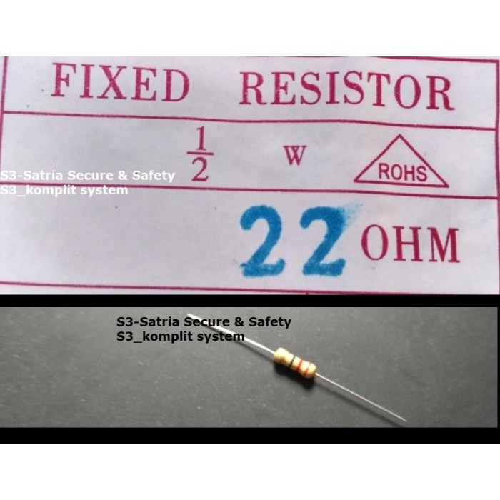 Resistor 1/2w 22 OHM R setengah 0.5W ½ 0,5 w R1/2 22ohm