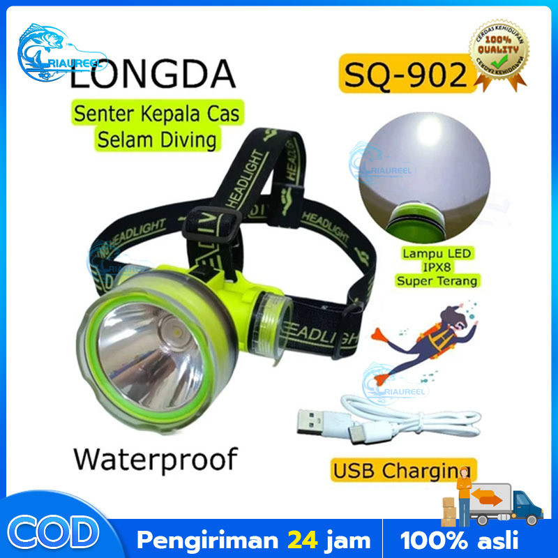 [Riaureel] SQ-902 Lampu menyelam-Senter Kepala Selam Diving Cahaya Putih Dimmer Mitsuyama Senter Kep