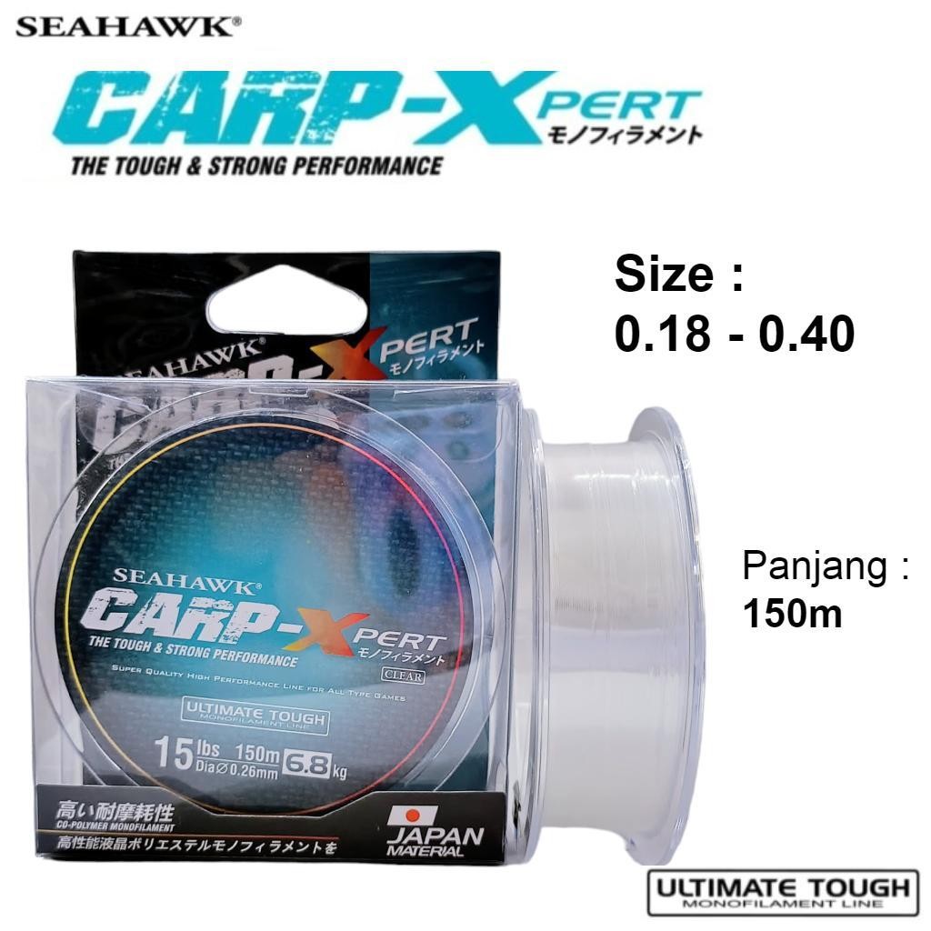 GPJ Seahawk Carp Xpert Panjang 150m Senar Kenur Pancing Ultimate Tough Monofilament Warna Clear Beni