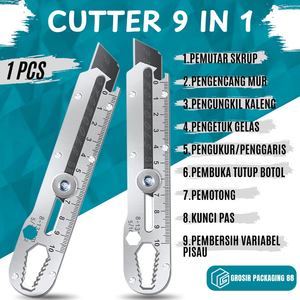 

Pisau Cutter Baja Besi Stainless 9IN1 Kater Tajam Besar Tebal Multifungsi Anti Karat