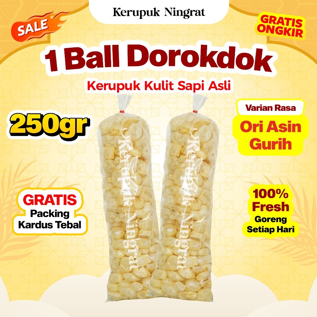 

1 BALL Kerupuk Kulit Sapi Asli 250gr Rasa Ori Asin Gurih Dorokdok Renyah Snack Camilan Halal