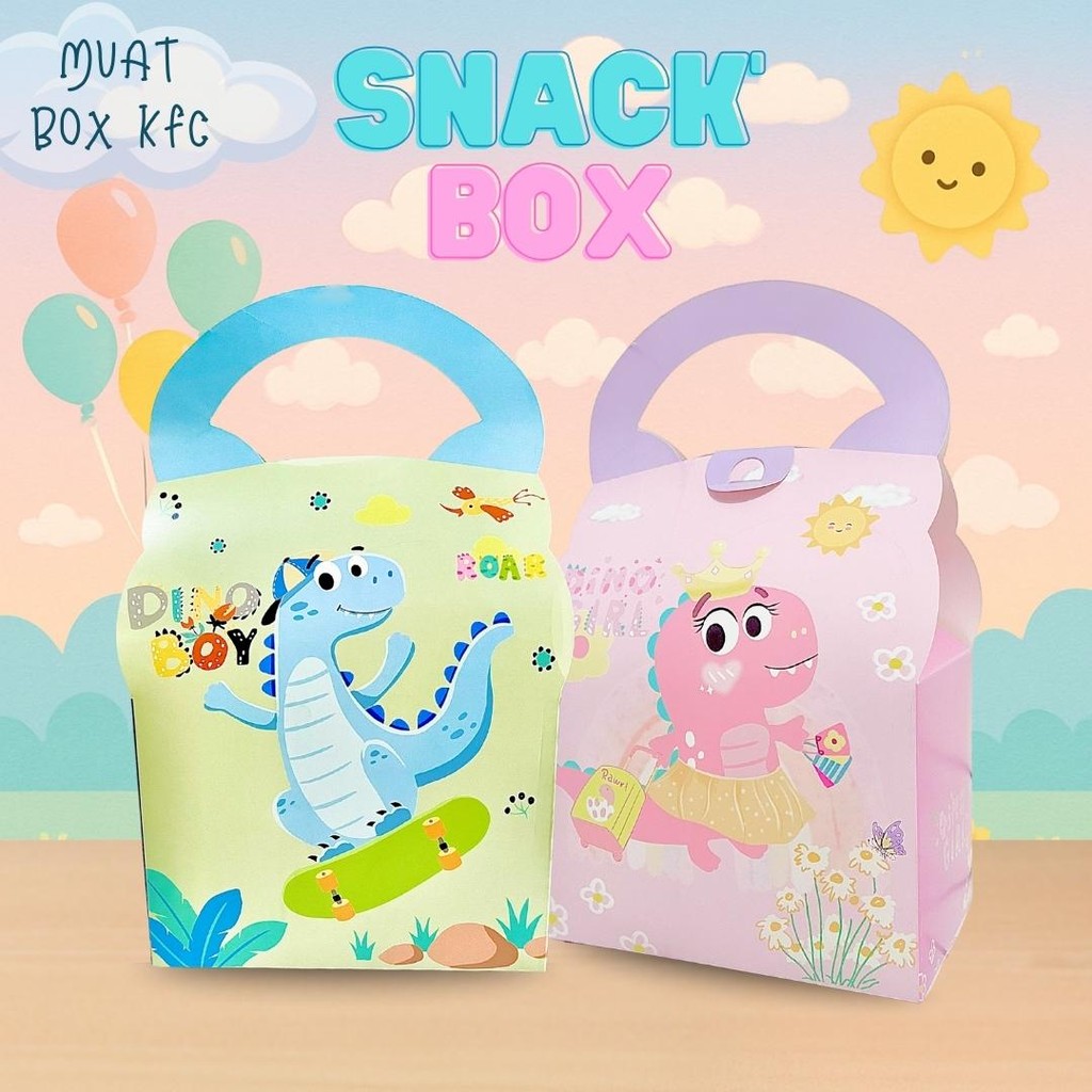 

GOODIE BAG BOX SOUVENIR TAS HAMPERS SNACK ULANG TAHUN ANAK MOTIF DINOSAURUS DINO