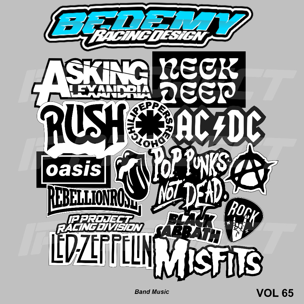 

STIKER BAND MUSIC ROCK METAL ISI 15 PCS HITAM PUTIH, sticker anti air, aesthetic, helm, laptop, case hp vol 65