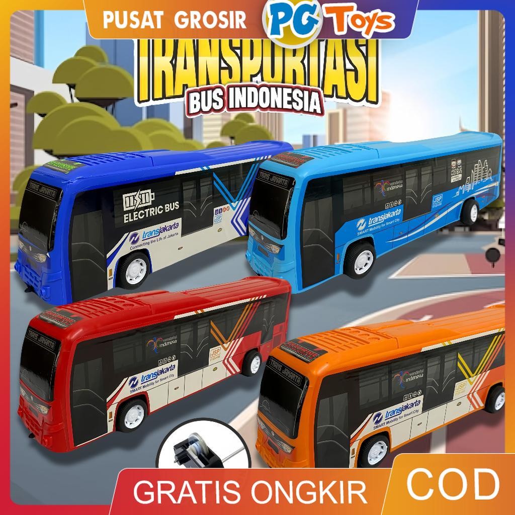 PGTOYS Miniatur Bus Pullback Friction Transjakarta Airplane Sim Keliling Polisi Brimob Indonesia Bas