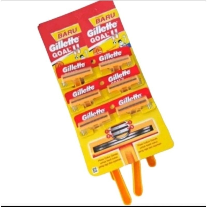 Gillette cukur jenggot/kerokan kumis/kerokan jenggot goal kuning 6 pcs 2 mata pisau