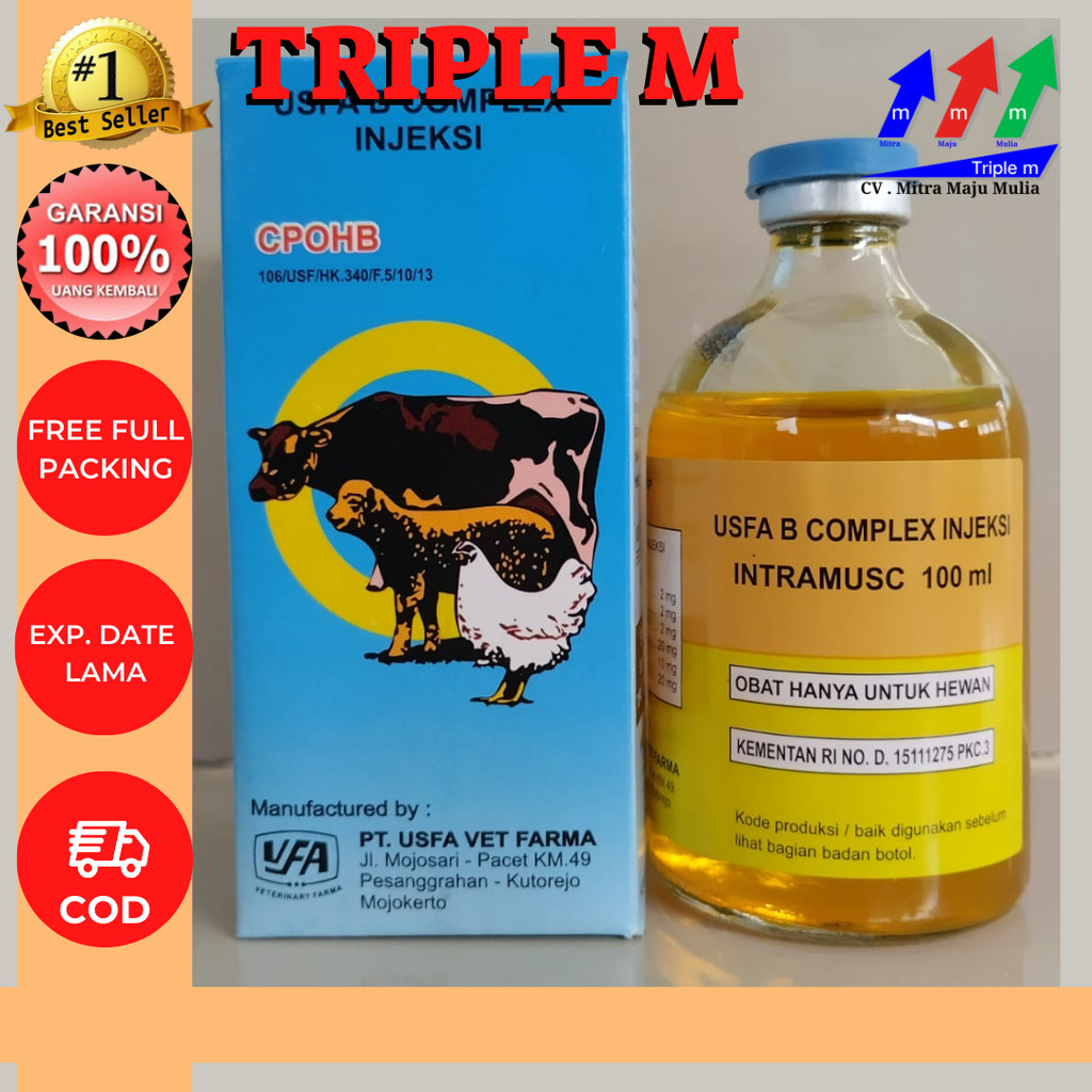 USFA B COMPLEX INJEKSI 100 ml - Vitamin B Kompleks Hewan Ternak MMM