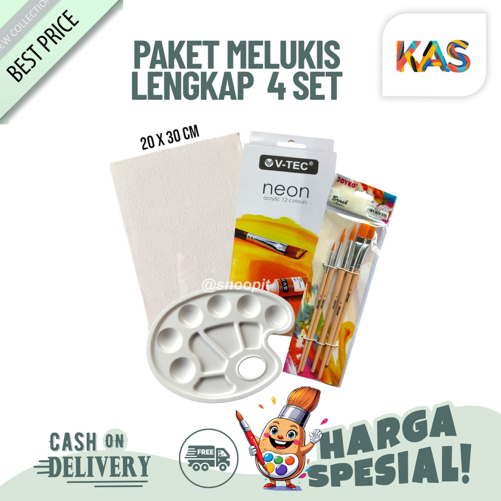 

Paket Melukis Lengkap Set 4 in 1 Set Kanvas 20x30 Kuas Palet dan Cat Acrylic Neon Set