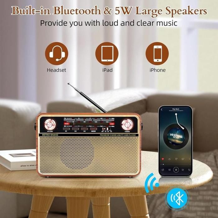 TERLARIS Radio Speaker Bluetooth Jadul Mp3 Fleco F-505T | Radio Retro 3 Band Fm/Am/Sw/ Radio Digital