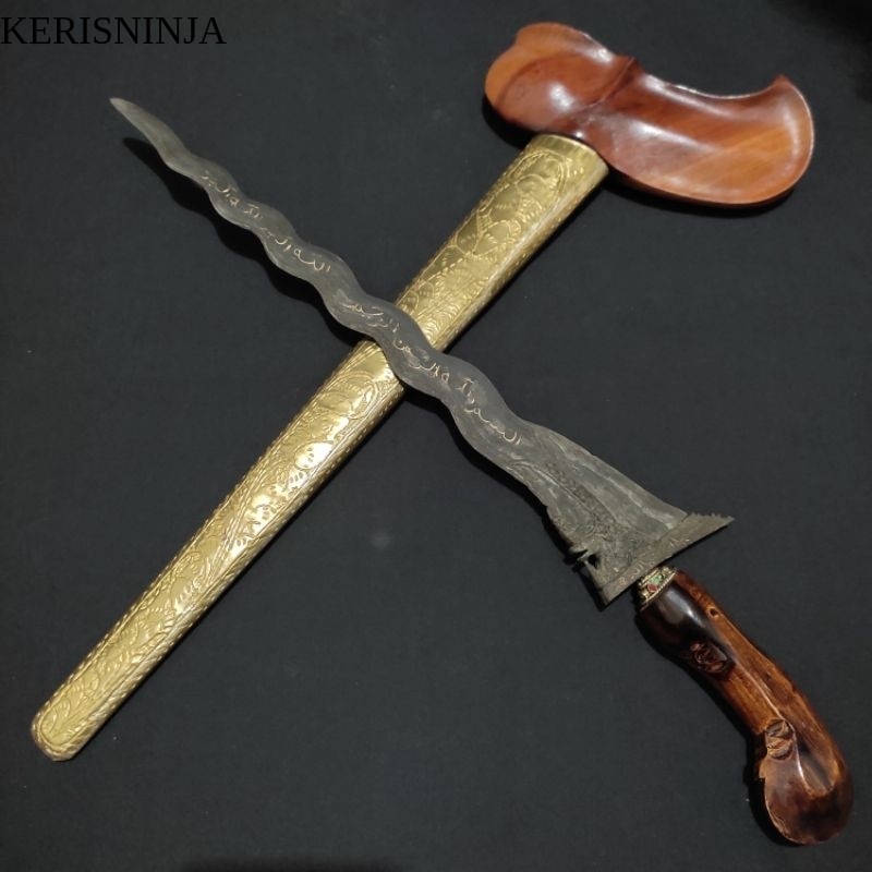 Keris Nogo / Naga Basuki Luk 13 Pamor Kulit Semongko Kinatah Rajah Sepuhan Emas NJ15