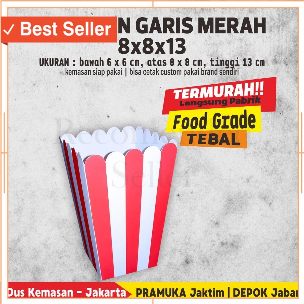 Termurah Barang Bagus Berkualitas / BOX POPCORN GARIS 8X8X13 CM