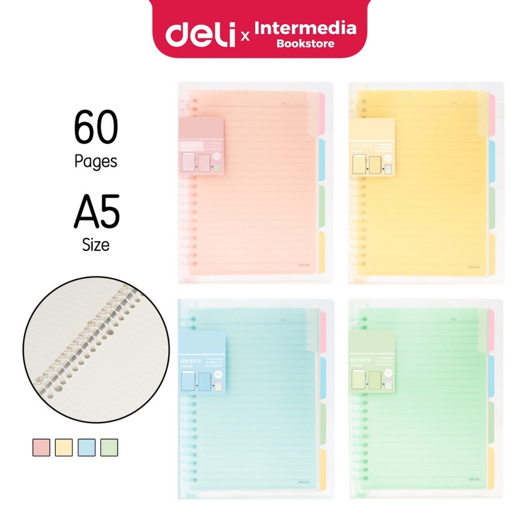 

New Deli Binder Note Buku Notebook Loose Leaf Binder A5/B5 60 Halaman Warna Pastel QHX560Premium