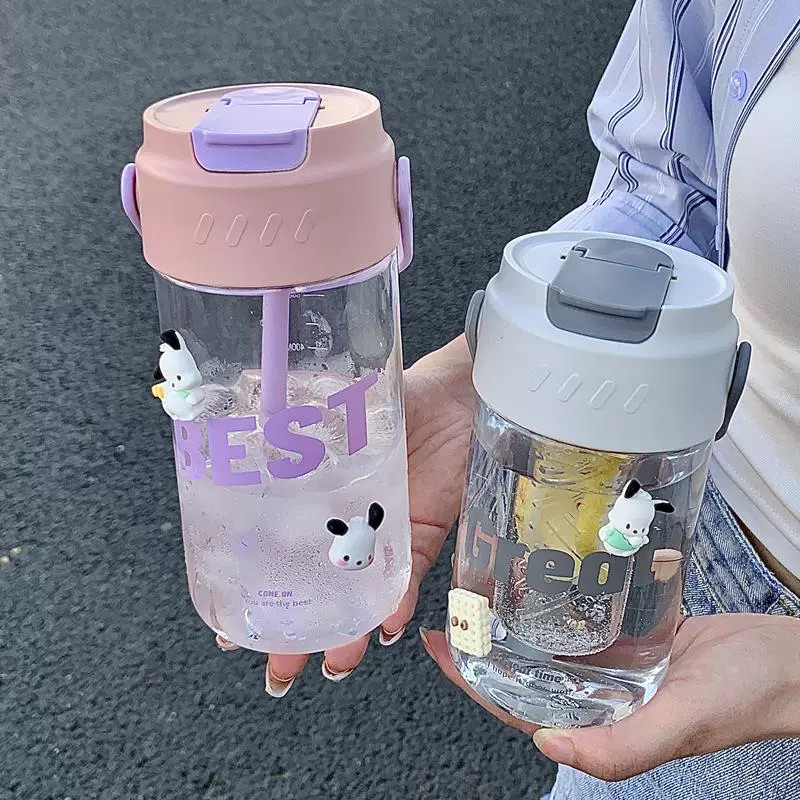 800ML/600ML Botol Air Kapasitas BesarSiswa Botol Minum Aesthetic Dengan Botol Air Sedotan/Botol Air 